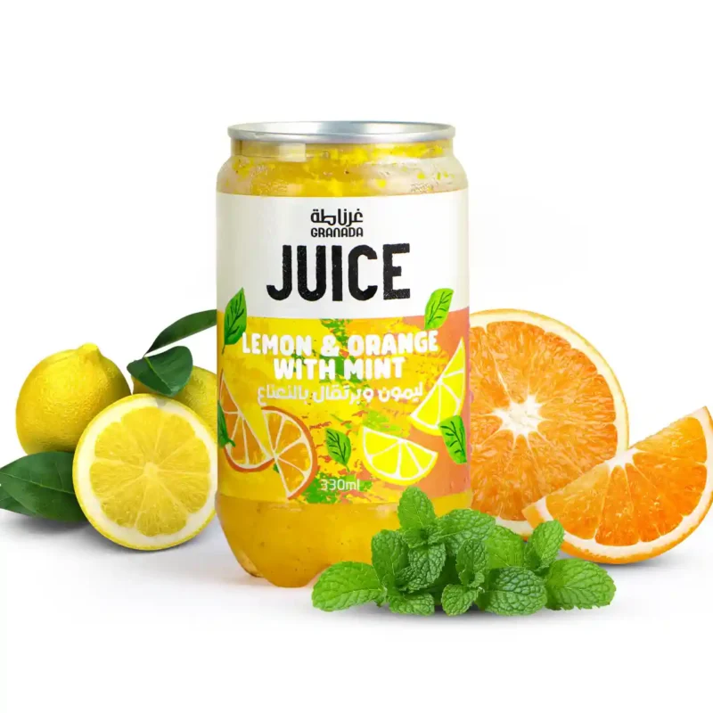 علبة عصير ليمون وبرتقال ونعنع